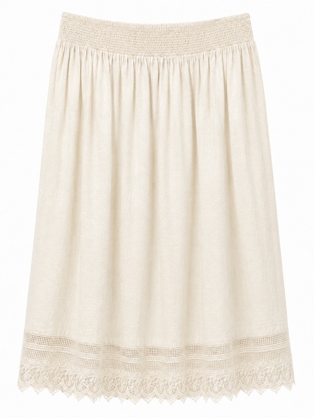Mystree Ivory Linen Blend Crochet Lace Midi Skirt Size L Boho